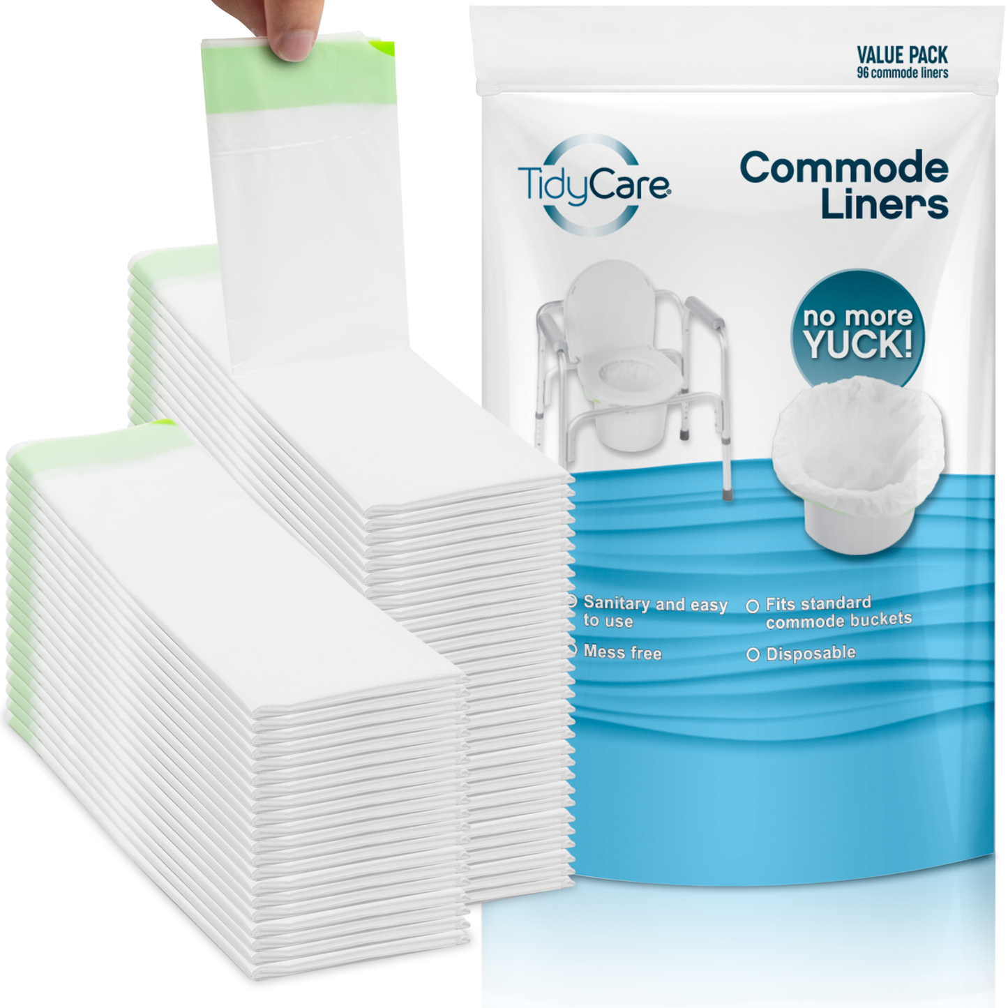 TidyCare Commode Liners for Bedside Portable Toilet Chair Bucket | Value Pack of Disposable Waste Bags for Adults | Universal Fit