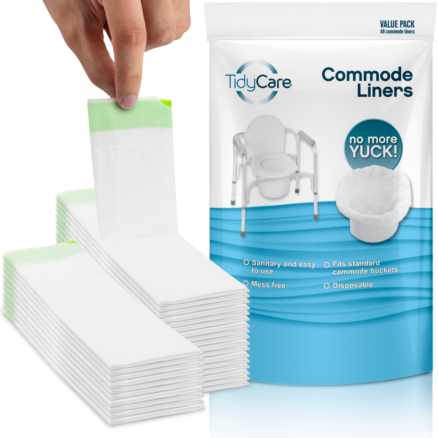 TidyCare Commode Liners for Bedside Portable Toilet Chair Bucket | Value Pack of Disposable Waste Bags for Adults | Universal Fit