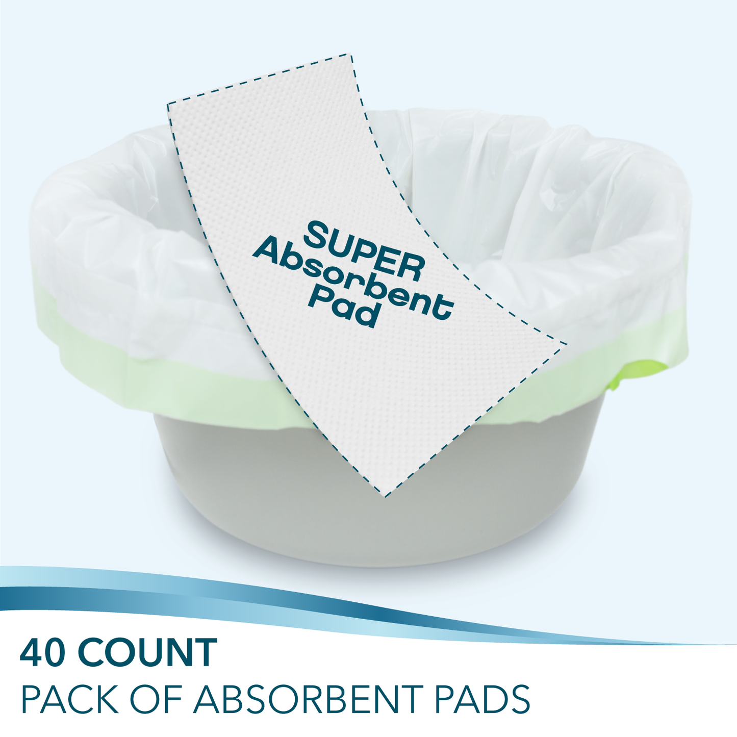 TidyCare Absorbent Commode Pads for Portable Bedside Toilet Chair Buckets and Bedpans | Value Pack of 40 | Disposable, Reduces Odor from Liquid Waste